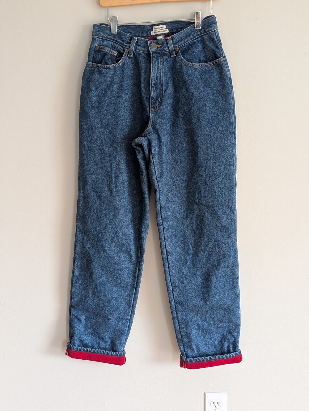 L.L. Bean Original/Relaxed High Waisted Cotton Fleece Lined Denim Jeans Size 8MT